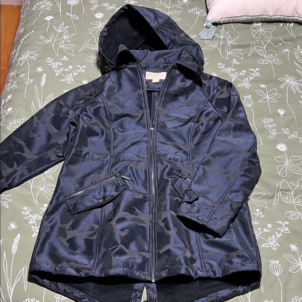 Women’s Michael Kors Navy Camouflage Pea Coat with removable hood